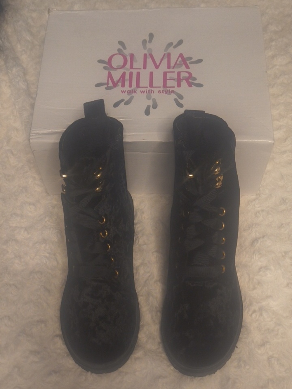 Olivia Miller Women's Black Velvet Lace-Up Boots